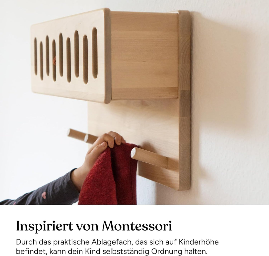 Ehrenkind® Kindergarderobe | Aus robusten Holz | Garderobe Kinder | Klein Natur mit Sichtfenster | g