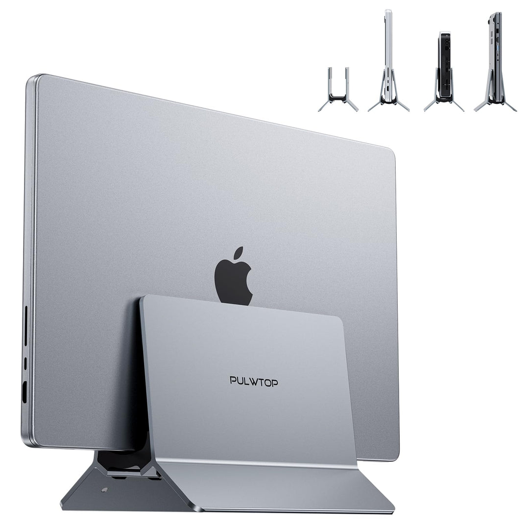 PULWTOP Vertikaler Laptop Ständer, MacBook Ständer Aluminium Halterung mit Verstellbarer Vertikal St
