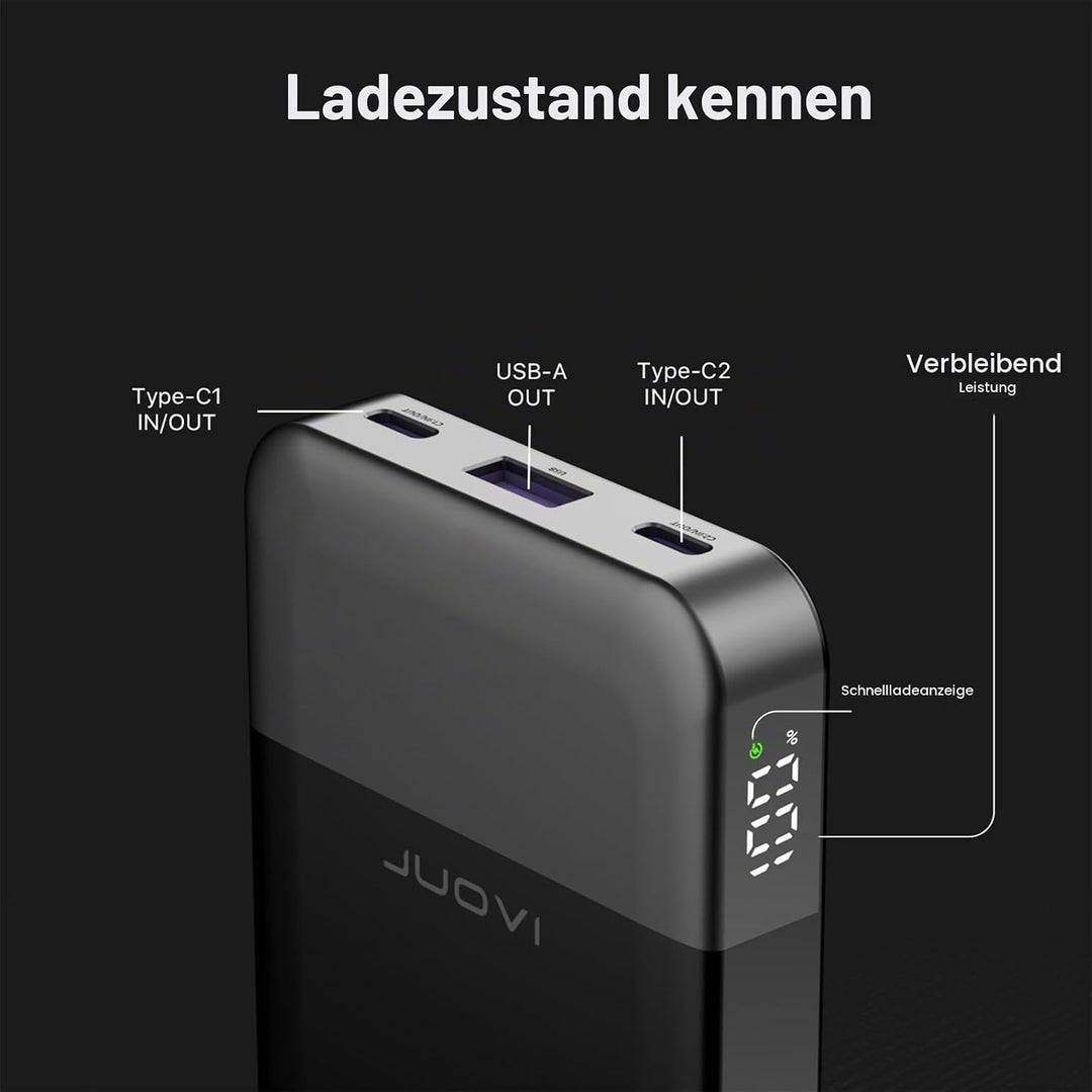 JUOVI Tragbare Powerbank 10000 mAh 35 W Schnellladung Tragbares Ladegerät mit PD 3.0 QC 4.0, 2 Typ-C