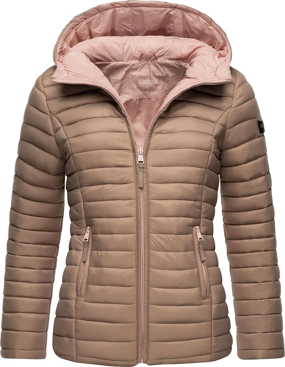 MARIKOO Damen leichte Übergangsjacke Steppjacke mit Kapuze Asraa XS-3XL XXL Taupe, XXL Taupe