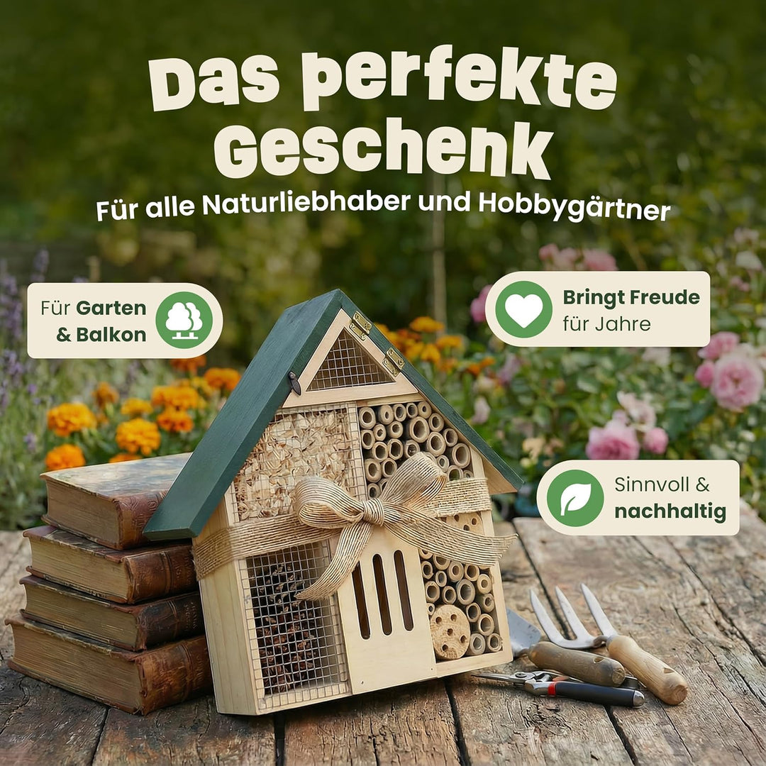 zooprinz Insektenhotel XXL aus Holz – wetterfestes Insektenhaus/Bienenhotel mit Bambus Röhrchen – Ni