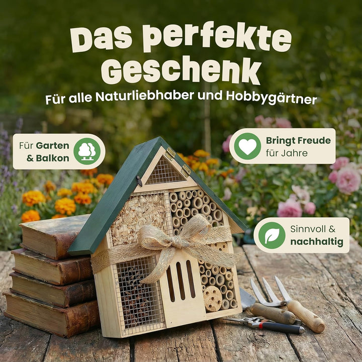 zooprinz Insektenhotel XXL aus Holz – wetterfestes Insektenhaus/Bienenhotel mit Bambus Röhrchen – Ni