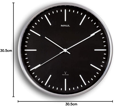 Maul Funkwanduhr MAULfly Ø 30cm | Wanduhr aus Mineralglas | automatische Zeiteinstellung | schmaler