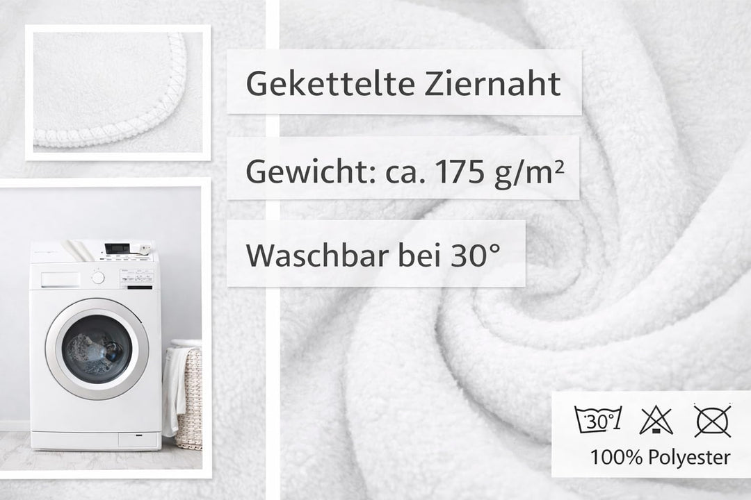 Polar Fleecedecke weiss 130 x 160 cm – kuschelig warm, hautfreundlich, schnelltrocknend, pflegeleich