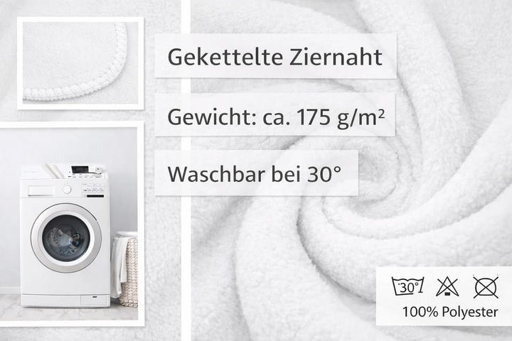 Polar Fleecedecke weiss 130 x 160 cm – kuschelig warm, hautfreundlich, schnelltrocknend, pflegeleich