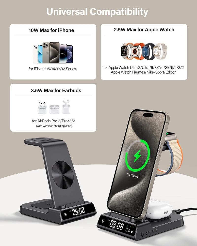 leChivée Wireless Charger iPhone, 3 in 1 Induktive Ladestation für Apple Watch und iPhone 1 4 Pro Ma