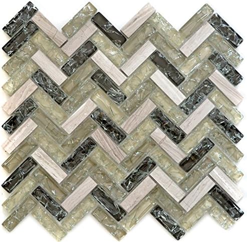 Mosaik Fliese graugrün Fischgrät Glasmosaik Crystal für WAND BAD WC KÜCHE FLIESENSPIEGEL THEKENVERKL