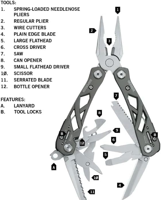 Gerber Multifunktionswerkzeug mit Nylon-Scheide und 12 Funktionen, Suspension Multi-Tool, 1003720 12