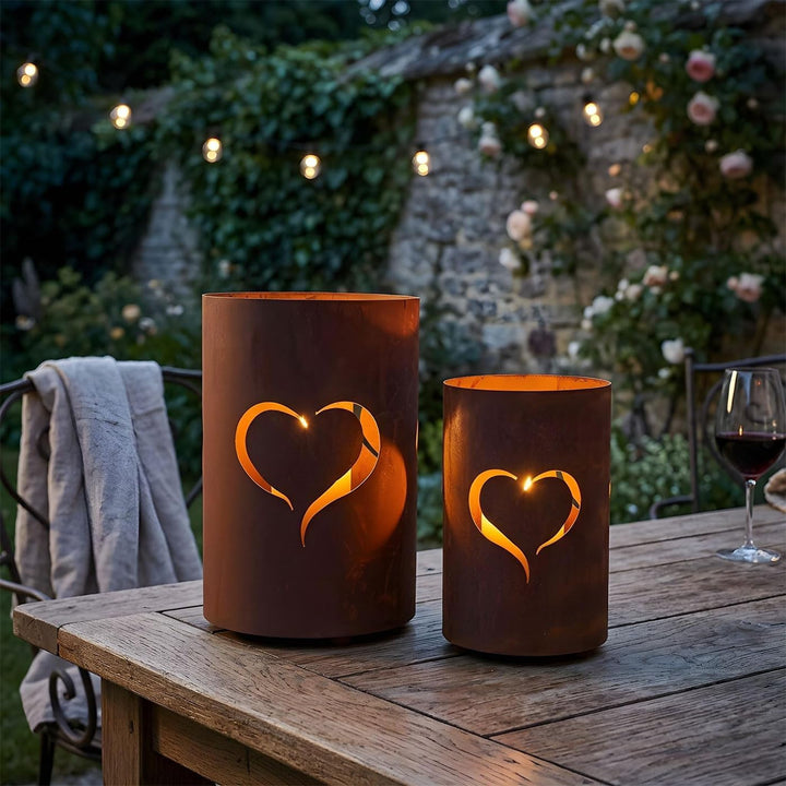 2er Set Windlicht Herz Laterne H32cm/H24cm Gartenleuchte Rost Gartendeko Rostdeko Edelrost Deko Vari