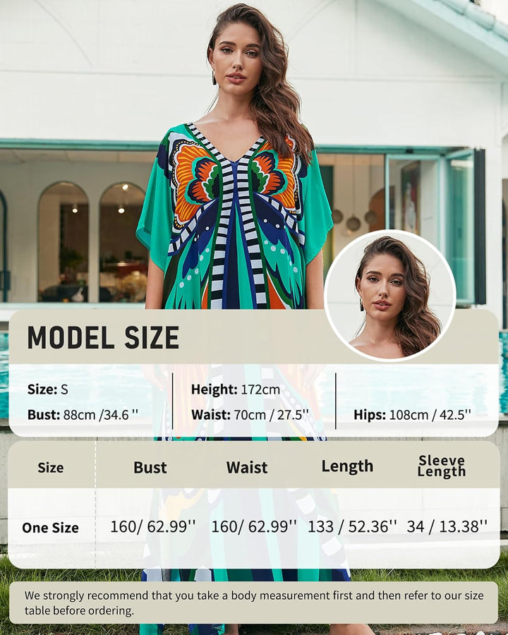 Bsubseach Lose Kaftan Kleider für Frauen Kurzarm Badeanzug Cover Up Casual Urlaub Outfits Grün Blau,