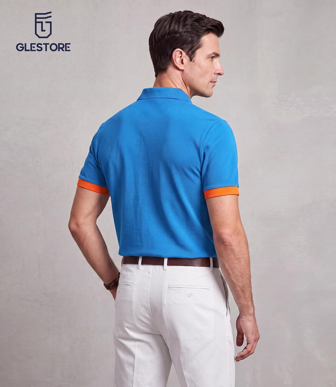 GLESTORE Poloshirt Herren Männer Hemd Herren Kurzarm Shirt Sommer L Blau&amp;orange, L Blau&amp;orange