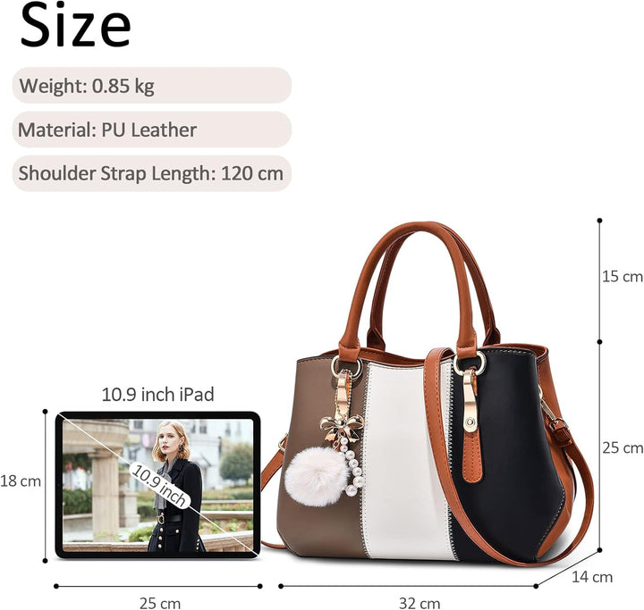 DORRISO Damen Handtasche Mode Pompons Anhänger Umhängetasche Elegantes Casual Reise Handtasche Fraue