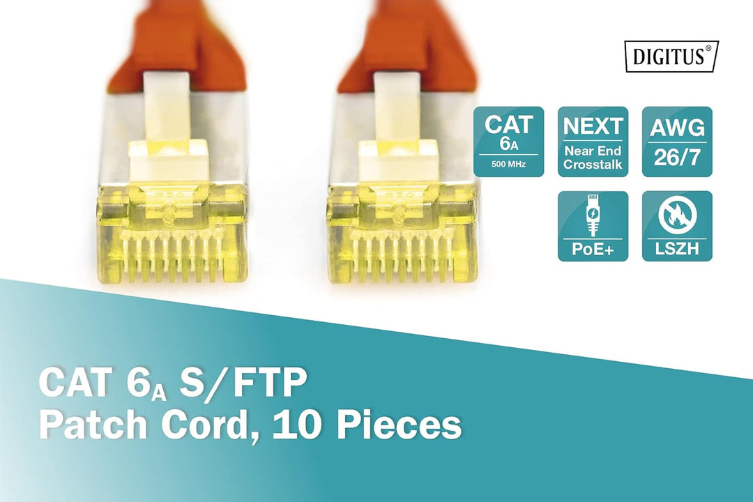DIGITUS LAN Kabel Cat 6A - 3m - 10 Stück - RJ45 Netzwerkkabel - S/FTP Geschirmt - Kompatibel zu Cat-