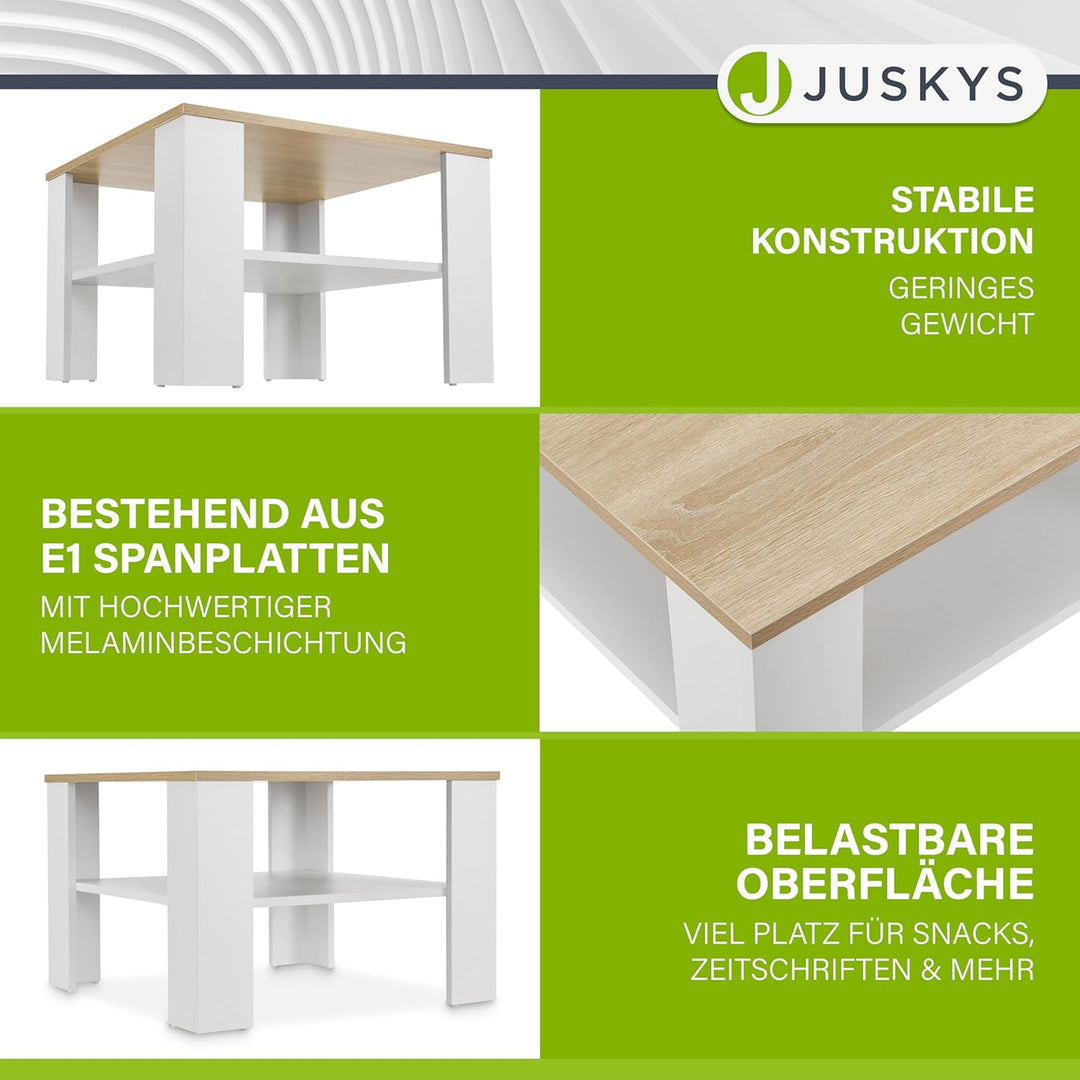 Juskys Couchtisch mit Ablage 60x60x40 cm - Holz, pflegeleicht, robust - Moderner Beistelltisch für Z