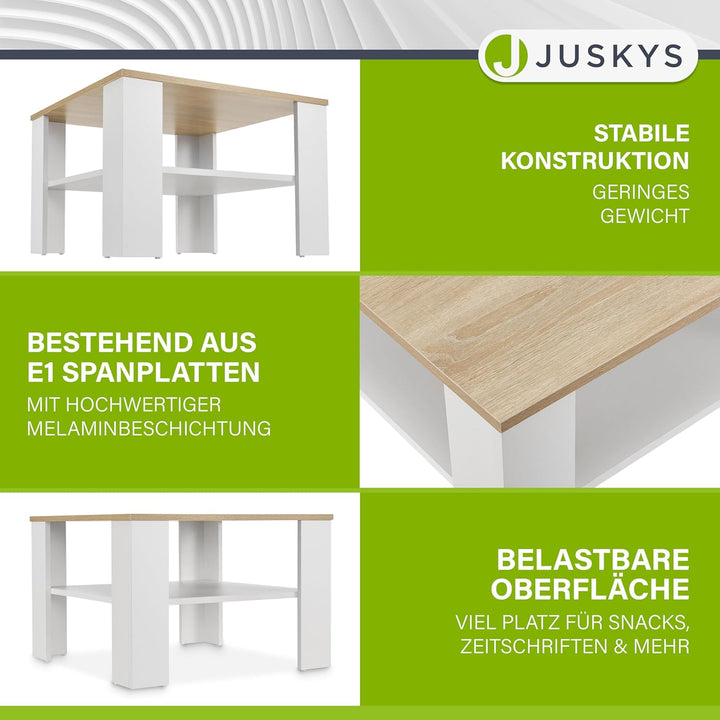 Juskys Couchtisch mit Ablage 60x60x40 cm - Holz, pflegeleicht, robust - Moderner Beistelltisch für Z