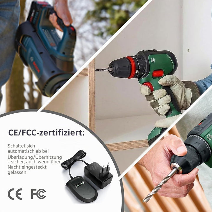 Schnellladegerät, kompatibel mit Bosch-Ladegeräten, 18V-Netzteil, geeignet für Bosch PBA-Ladegeräte