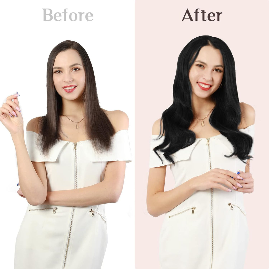 MAXITA Seamless Clip in Extensions Echthaar, 45cm 18 Zoll 110g 7 Stück Tief Schwarz PU Echthaar Exte