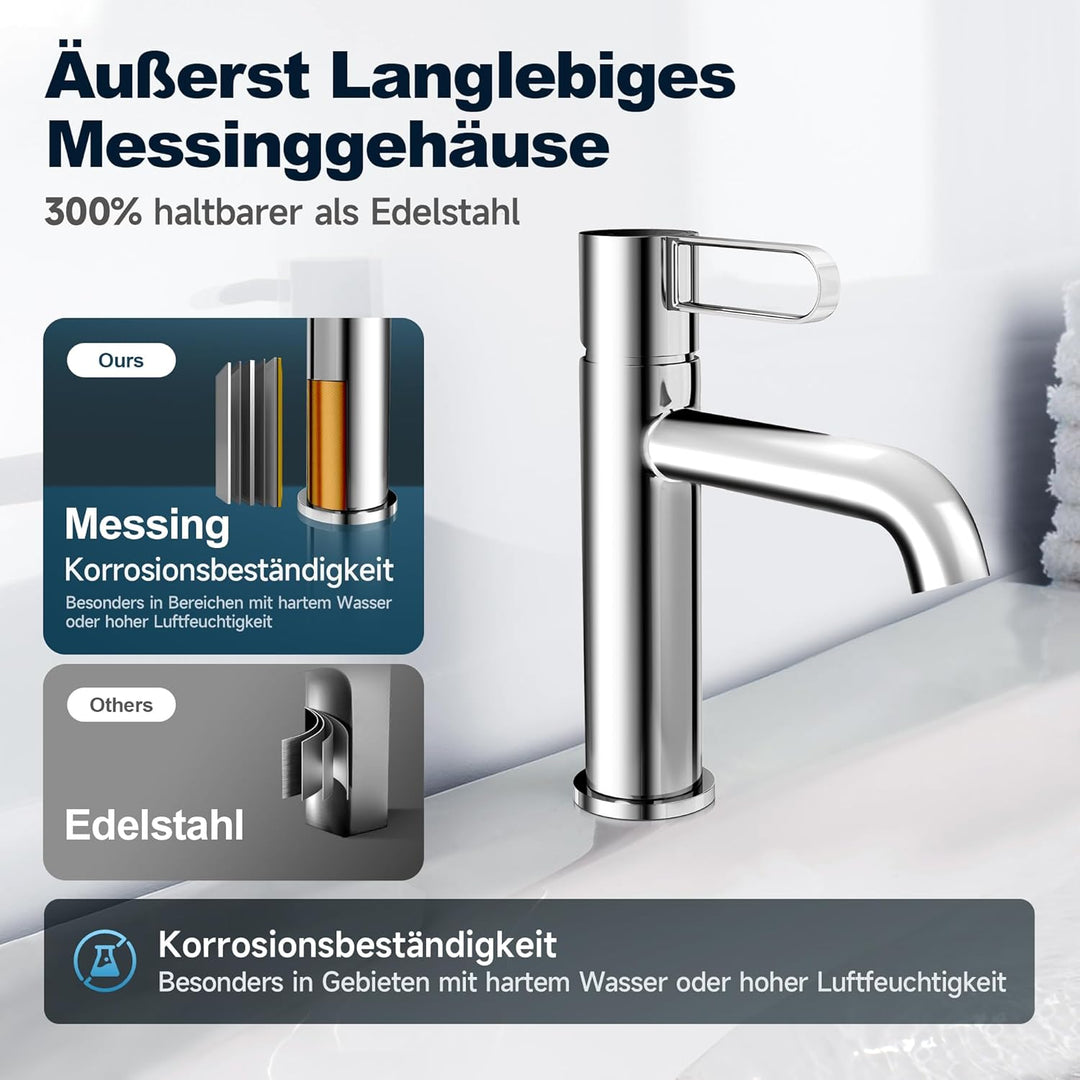 Bad Wasserhahn Waschtischarmatur Messinggehäuse Waschbecken mit Keramikkartusche Einhebelmischer Chr