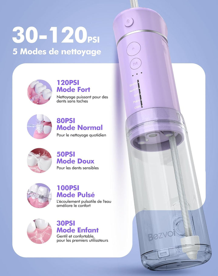 Reise Munddusche Kabellos Zahnreinigung: Oral Irrigator mit 5 Modi, 180ML Wassertank IPX7 Wasserdich