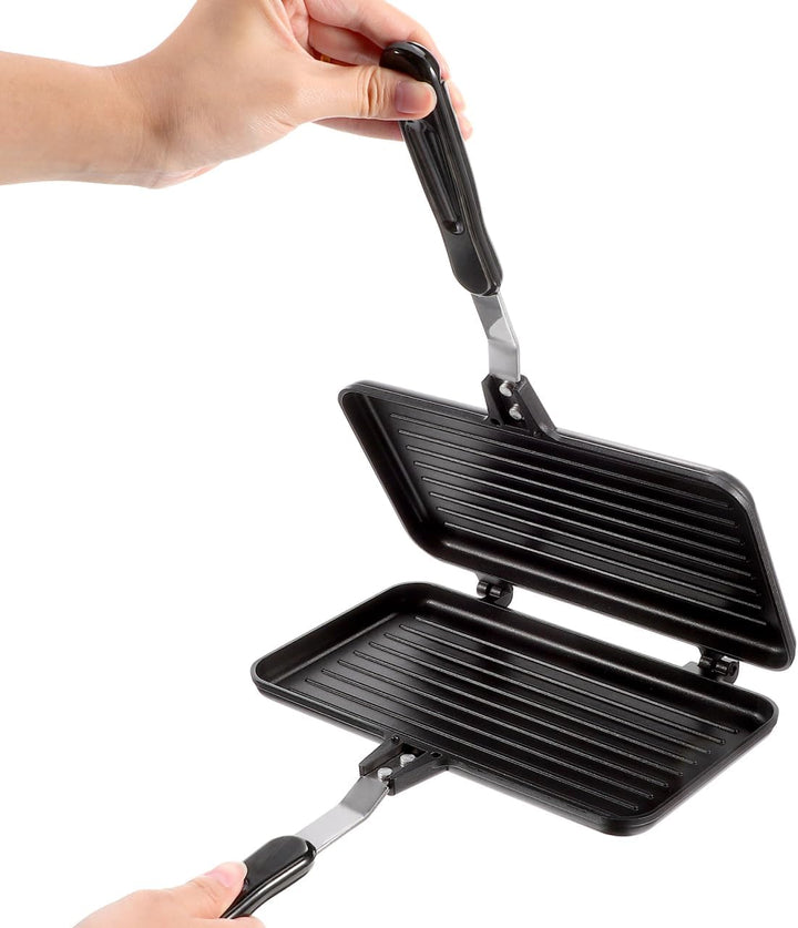 IMIKEYA Sandwich Maker Pfanne Antihaft Doppelseitige Bratpfanne Toastpfanne mit hitzebeständigem Gri
