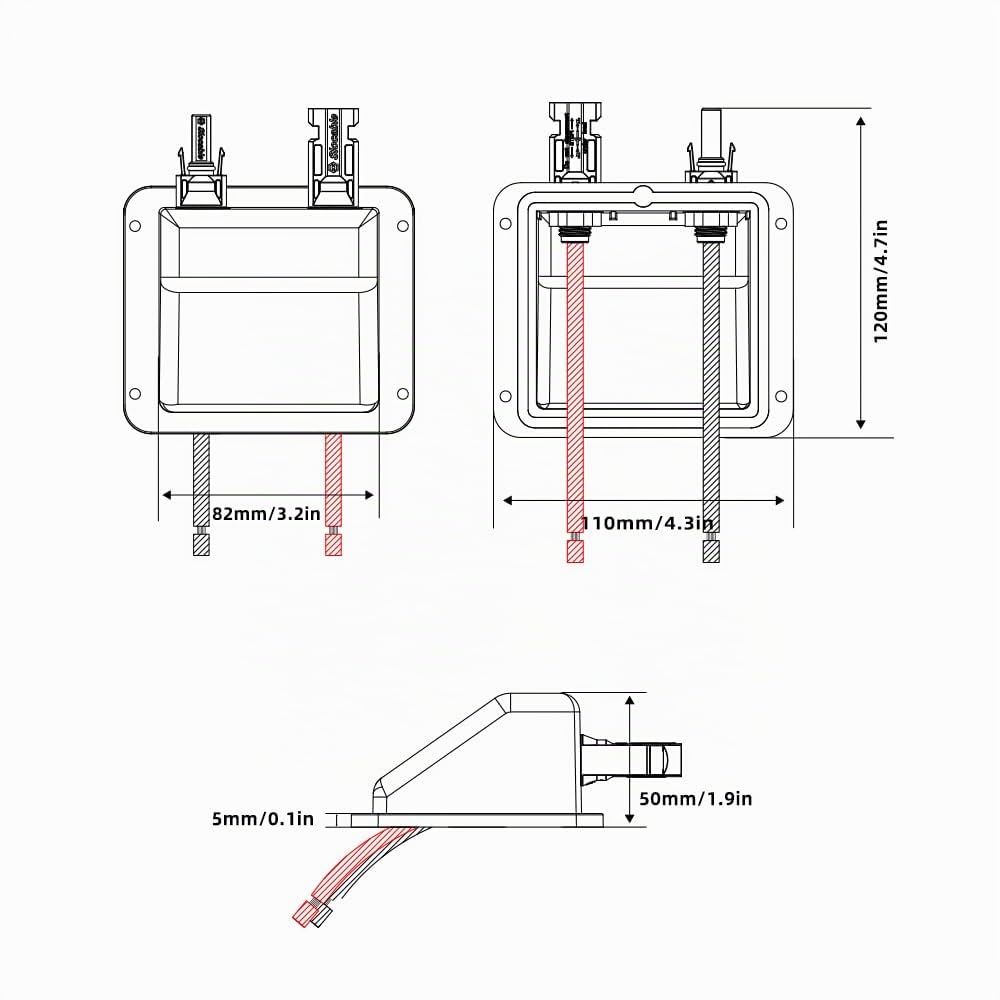 Sayhome ABS Double Solar Kabeleinführung Gehäuse mit 10ft 10awg weichem Kupferkabel, für Wohnmobil,