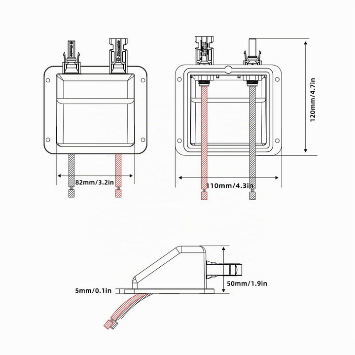 Sayhome ABS Double Solar Kabeleinführung Gehäuse mit 10ft 10awg weichem Kupferkabel, für Wohnmobil,