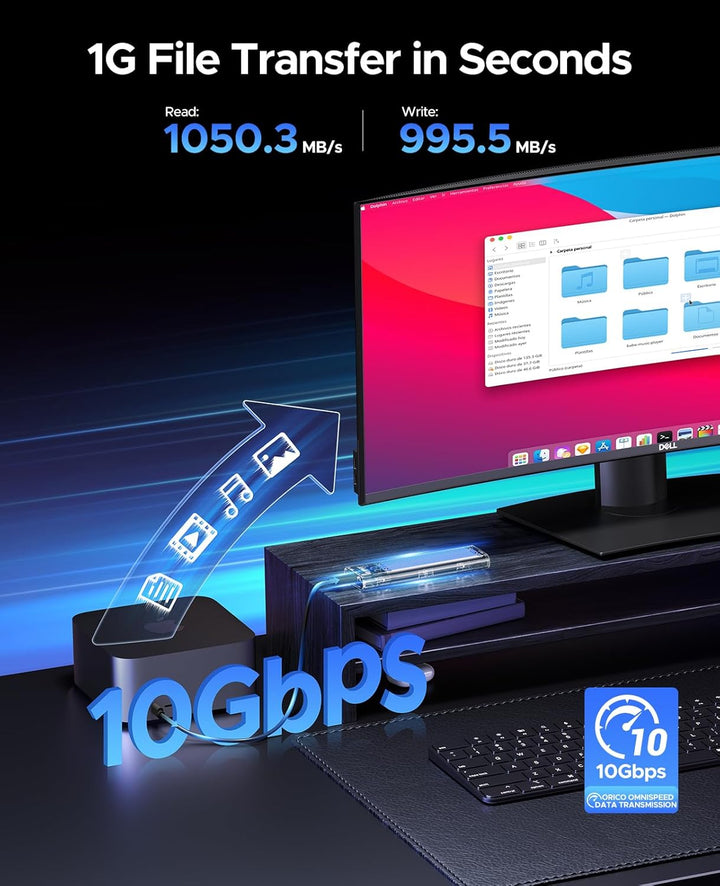 ORICO NVMe Gehäuse, USB 3.2 Gen2 (10Gbps) M.2 SSD Adapter, Transparent Externe M2 Gehäuse für PCIe M