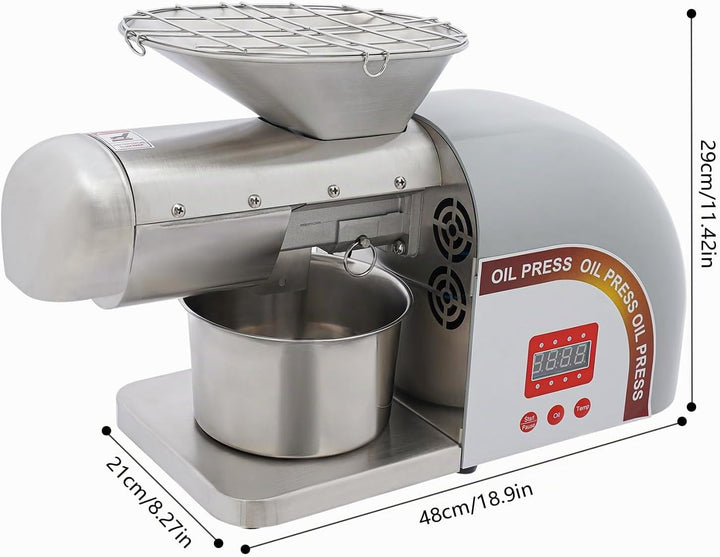 Ölpresse aus Edelstahl 1800W 0-300°C Elektrische Ölpressmaschine Einstellbare Temperatur mit Schutzn