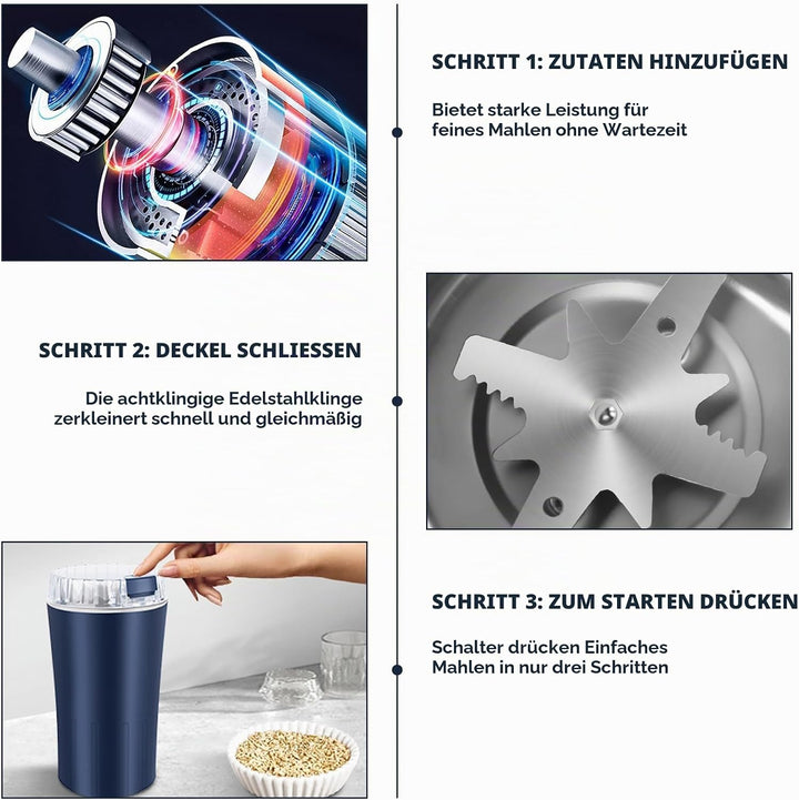 Kaffeemühle Elektrisch, 300W Elektrische Kaffeemühle, Gewürzmühle Elektrisch, 304 Edelstahlmesser Bp