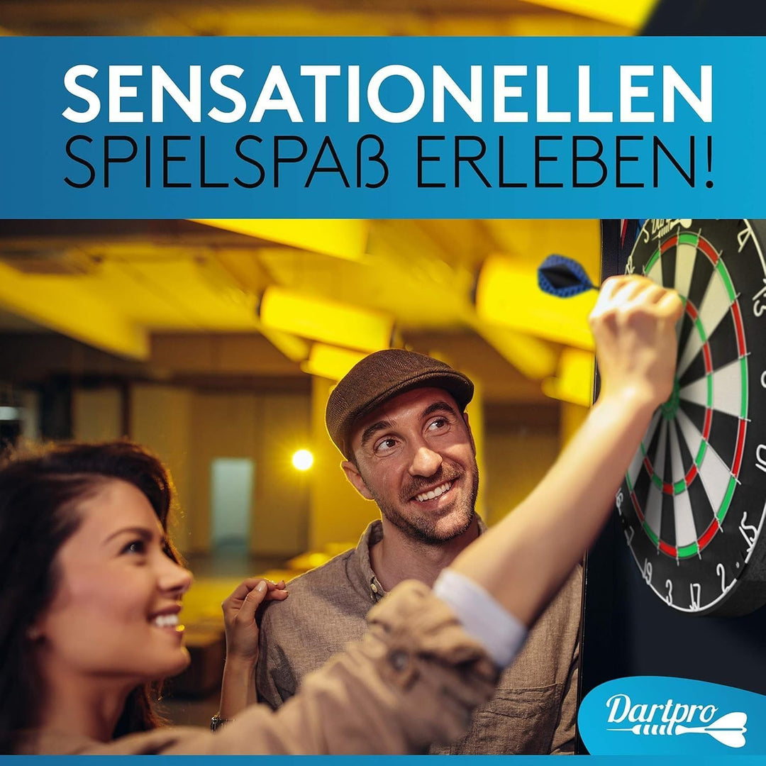 DartPro - DAS ORIGINAL - Dartscheibe mit Pfeilen - Profi Steeldartscheibe aus hochwertigstem Sisal -