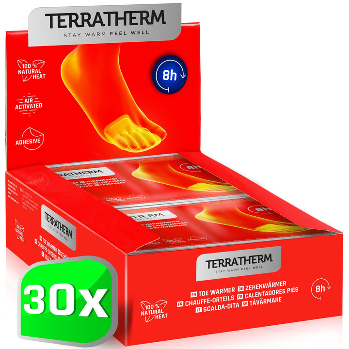 TerraTherm Fusswärmer Pads - 5, 10 oder 30 Paar - Zehenwärmer selbstklebend für 8h warme Füsse, Wärm