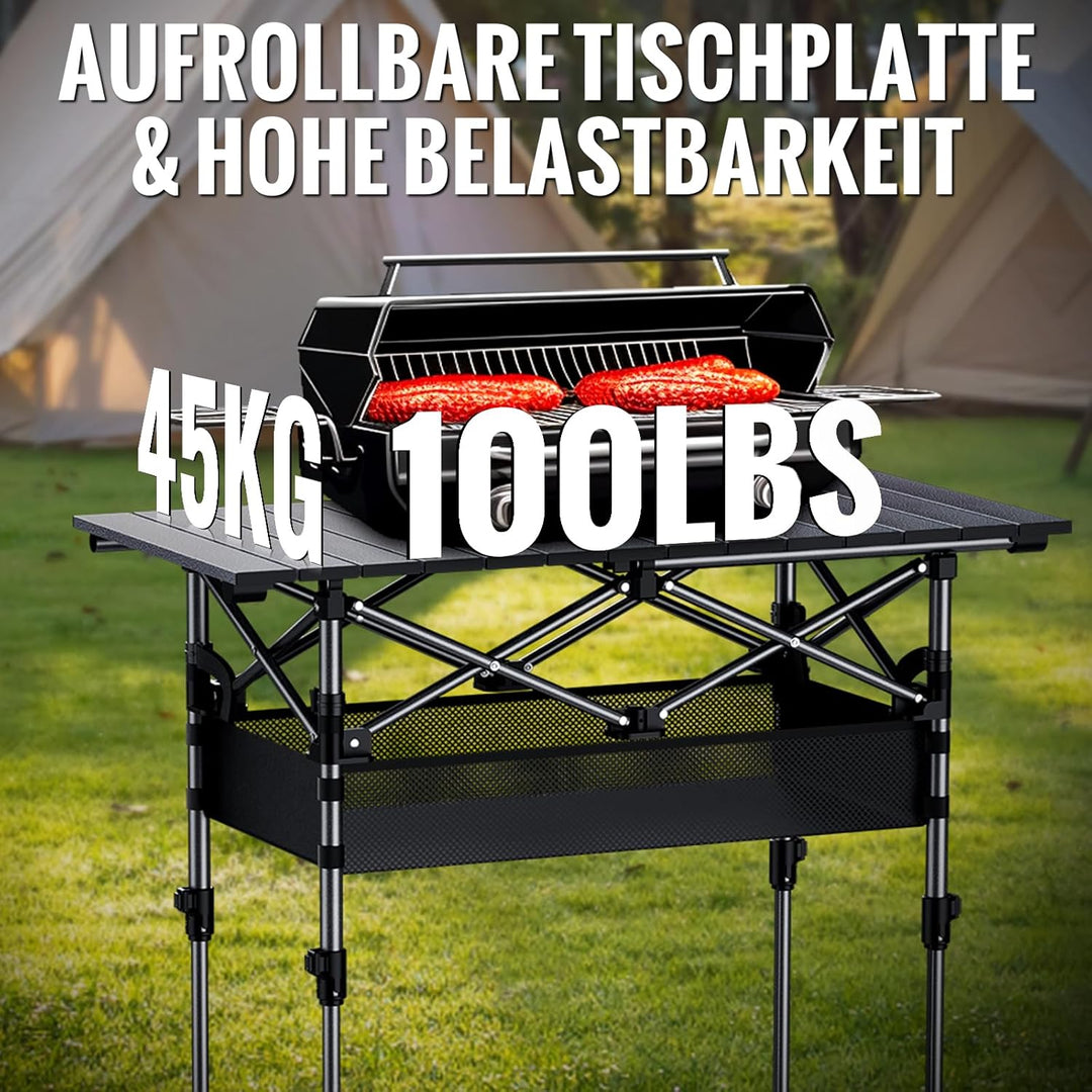 GARLLEN Campingtisch klappbar, 82x40cm & 2 Höhenverstellbar(44/70cm), Aufrollbare Tischplatte, abneh