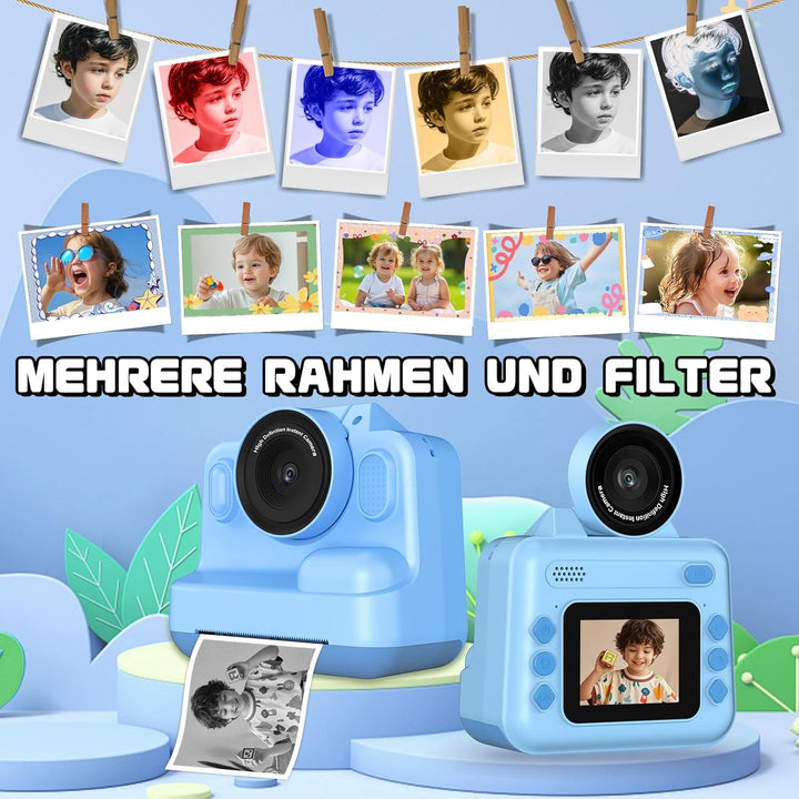 Sofortbildkamera Kinder, 1080P Kinderkamera Sofortbildkamera mit 180° Klappobjektiv, 2" Kinderkamera