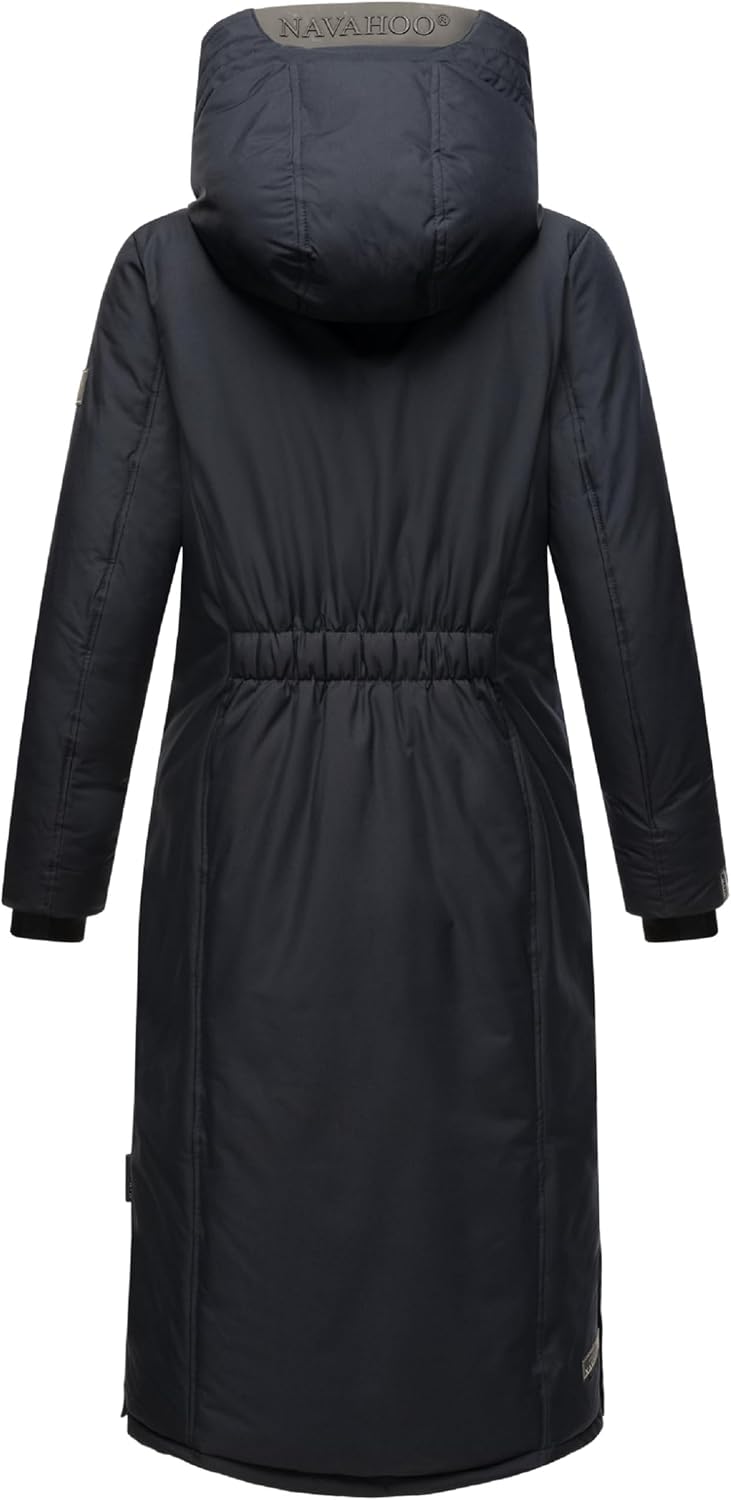 Navahoo Damen Wintermantel Warmer Mantel extralang mit Kapuze Wolkenfrost XIV XS-XXL M Navy, M Navy