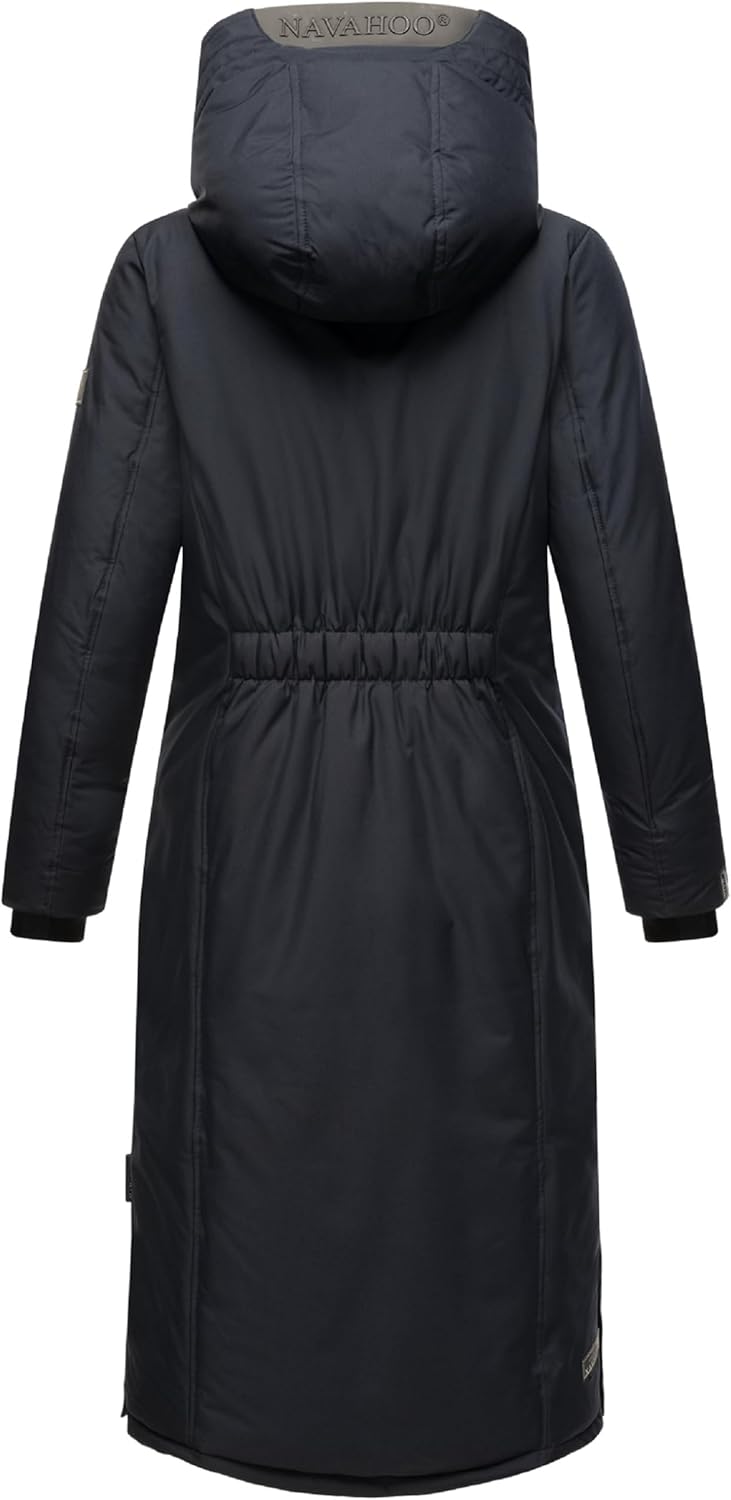 Navahoo Damen Wintermantel Warmer Mantel extralang mit Kapuze Wolkenfrost XIV XS-XXL L Navy, L Navy