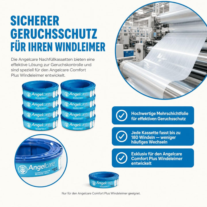 Angelcare 8er-Pack Original Nachfüllkassetten für Angelcare Windeleimer Comfort