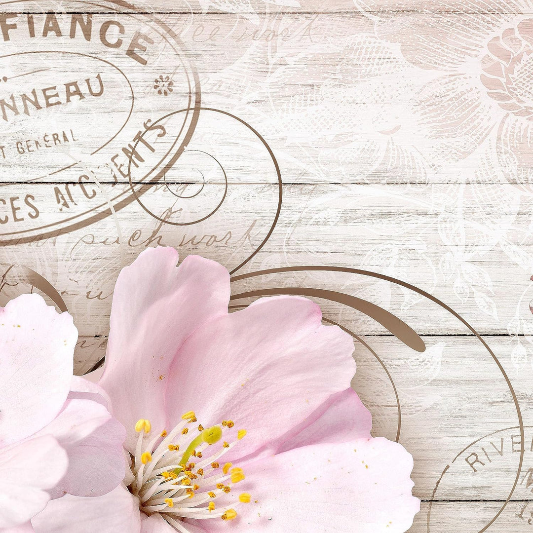 Runa Art Wandbilder Vintage Blumen 5 Teilig Bild auf Vlies Leinwand Deko Wohnzimmer Holzoptik Beige