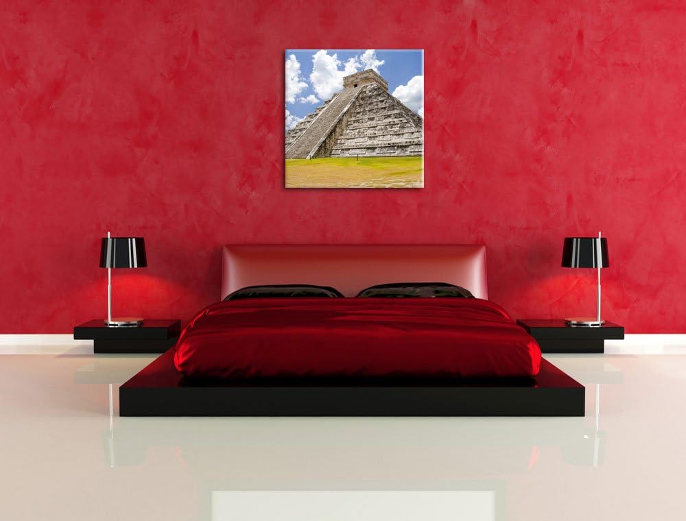 Maya Pyramide in Mexico, Format: 70x70 auf Leinwand, XXL riesige Bilder fertig gerahmt mit Keilrahme