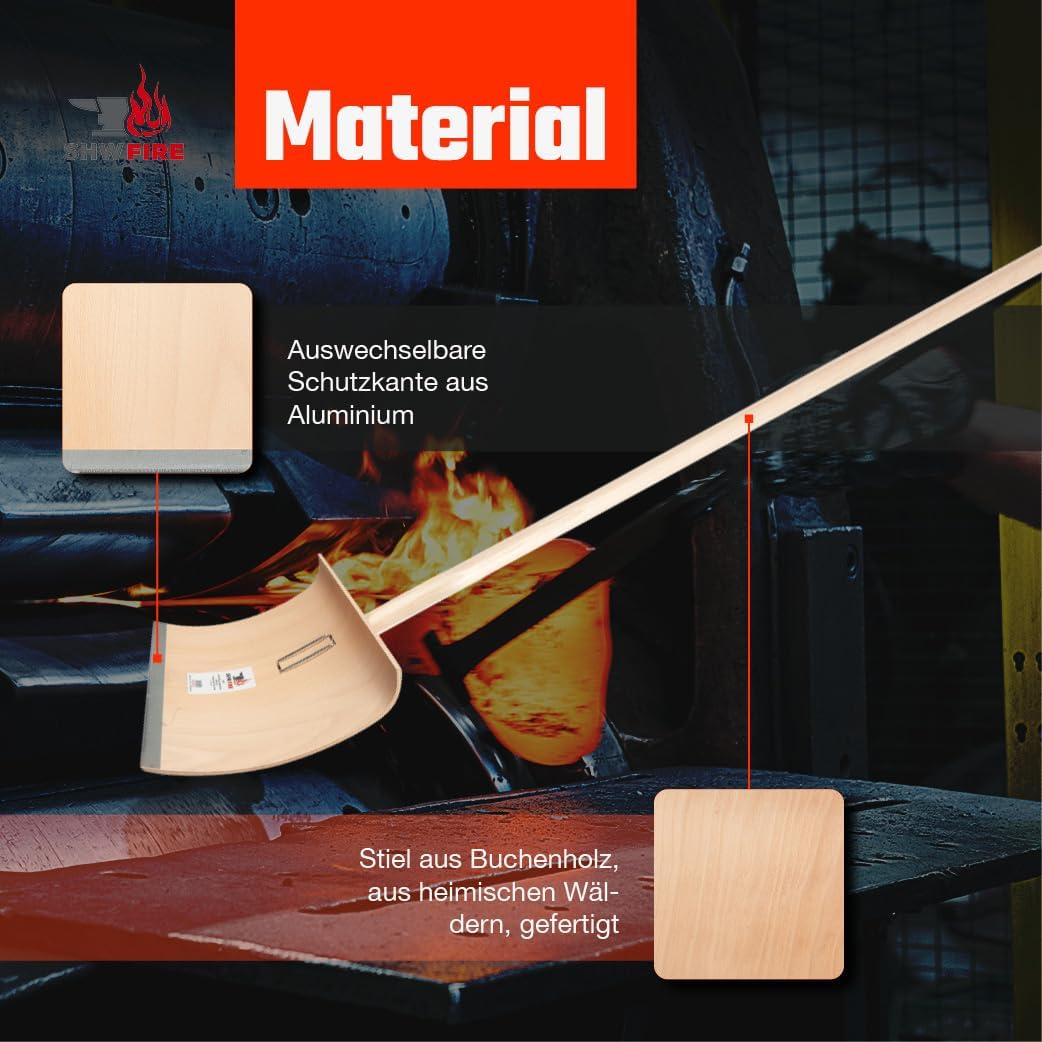 SHW-FIRE Schneeschieber 50cm Breite - Holz Schneeschaufel mit 150cm Ovalstiel und Schutzkante