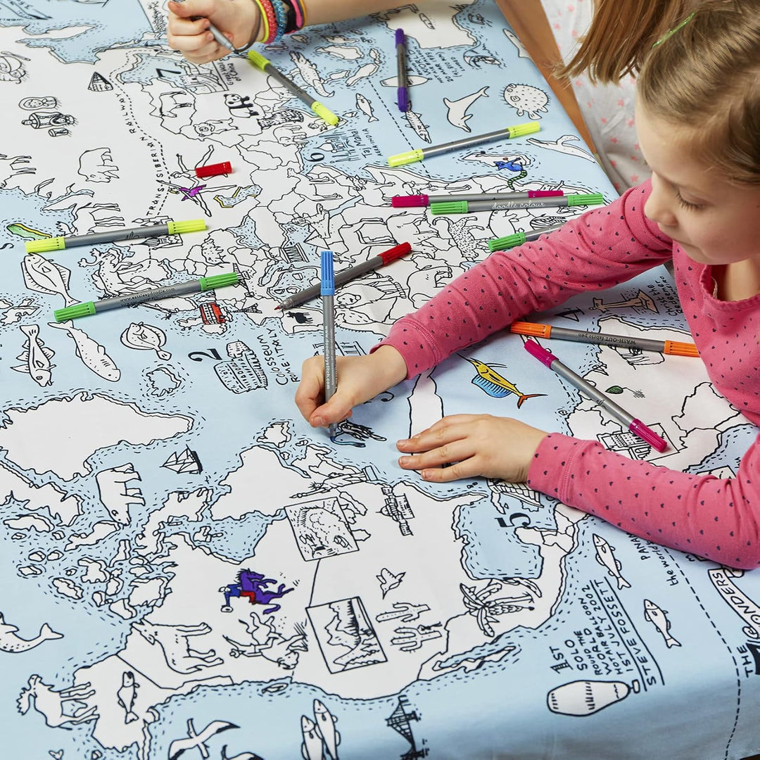 Eatsleepdoodle Weltkarte-Tischdecke zum Ausmalen, spielerisches Lernen, waschbar und wiederverwendba