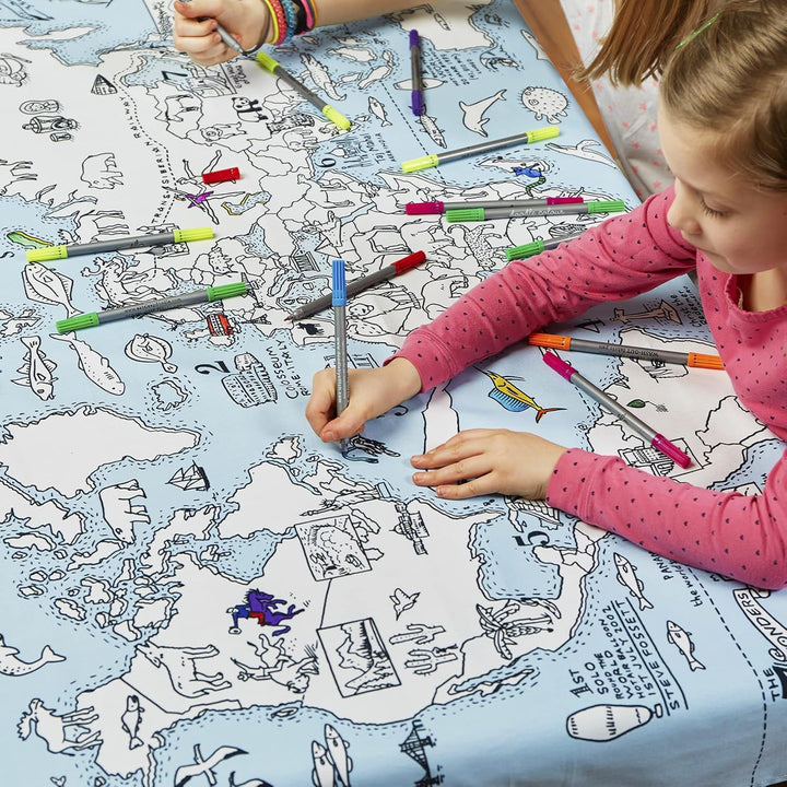 Eatsleepdoodle Weltkarte-Tischdecke zum Ausmalen, spielerisches Lernen, waschbar und wiederverwendba