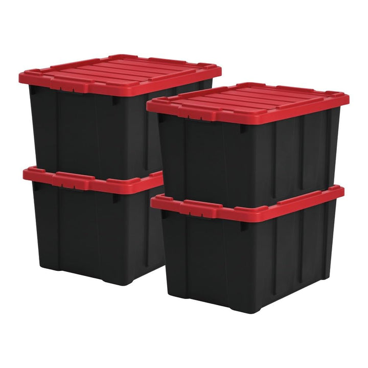 Iris Ohyama Heavy Duty Organisation Boxes, 68L, 4er-Set, Rot, Gross, Robust, Stapelbar, Aufbewahrung