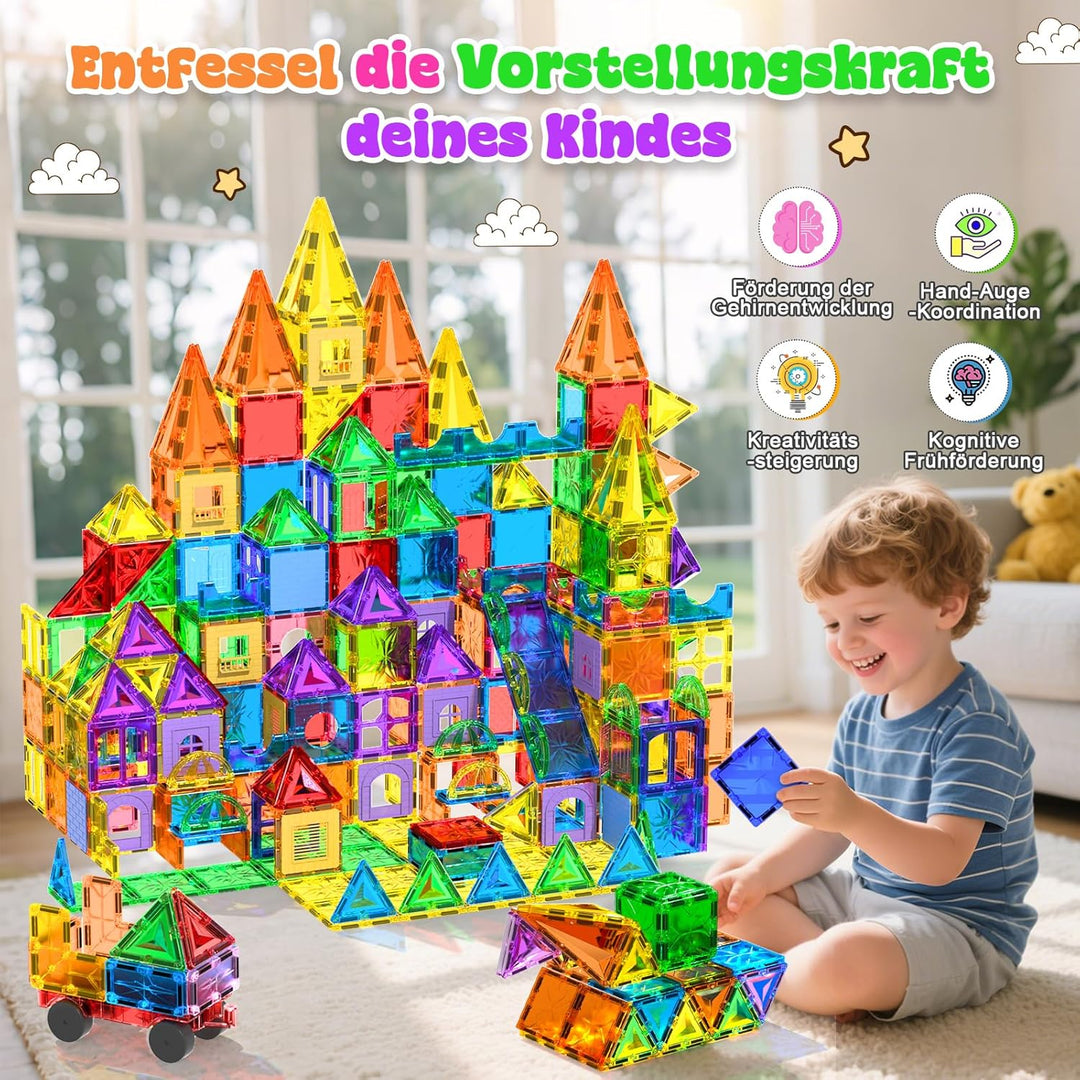 Magnetische Bausteine 123 Teile - Magnetbausteine für Kinder ab 3 4 5 6 7 8 9 Jahren, Magnetische Fl