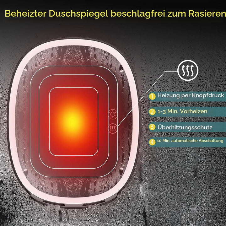 FASCINATE Rasierspiegel AntiBeschlag-Duschspiegel, 3 einstellbare Lichtfarben Schminkspiegel mit Ras