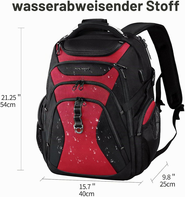 KROSER Laptop Rucksack Herren 18.4 Zoll Reise XXL BusinessRucksack Schwerlast Wasserdicht mit Hartge