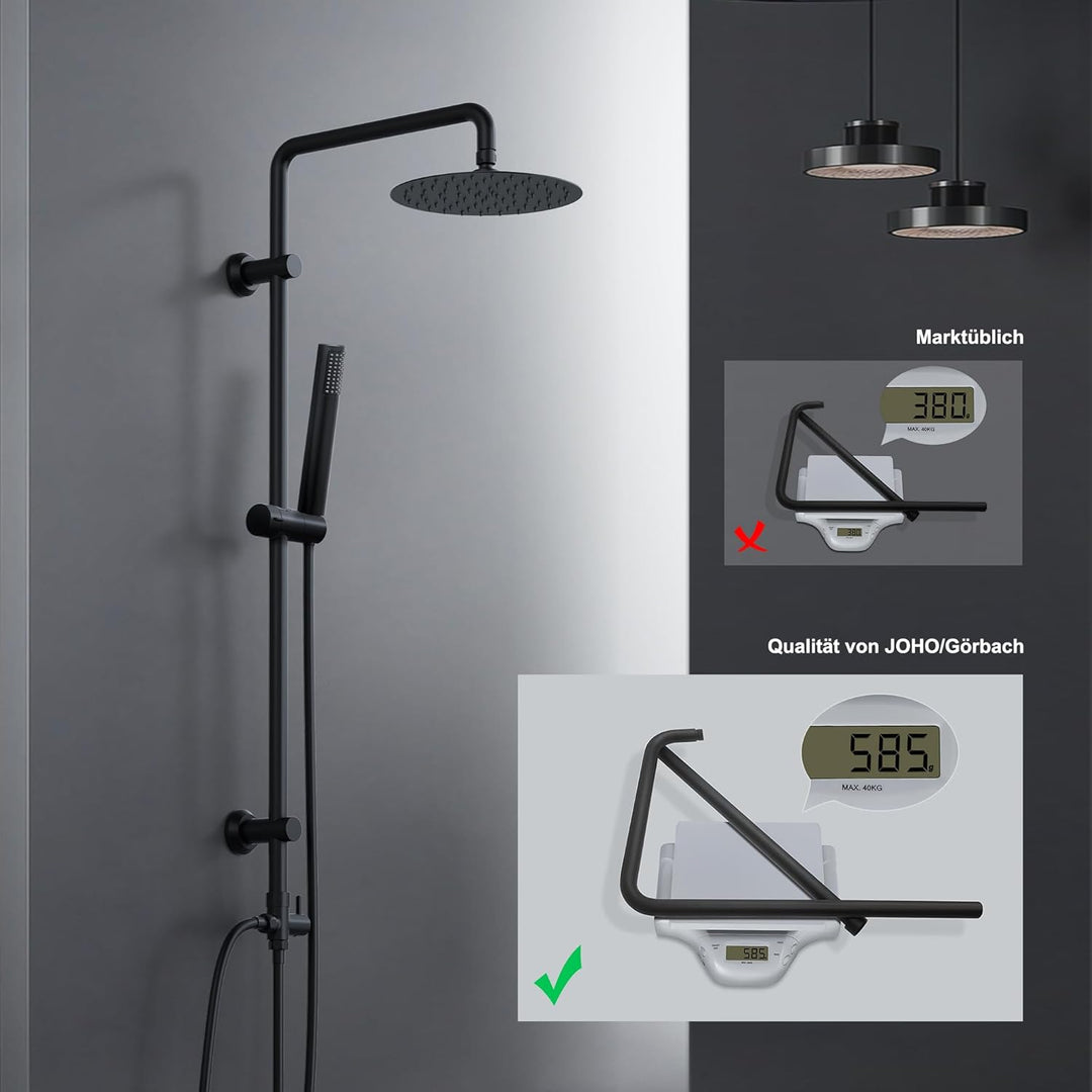 Görbach Regendusche Duschsystem ohne Armatur, Edelstahl Duschset mit 92cm Duschstange, Rund Überkopf