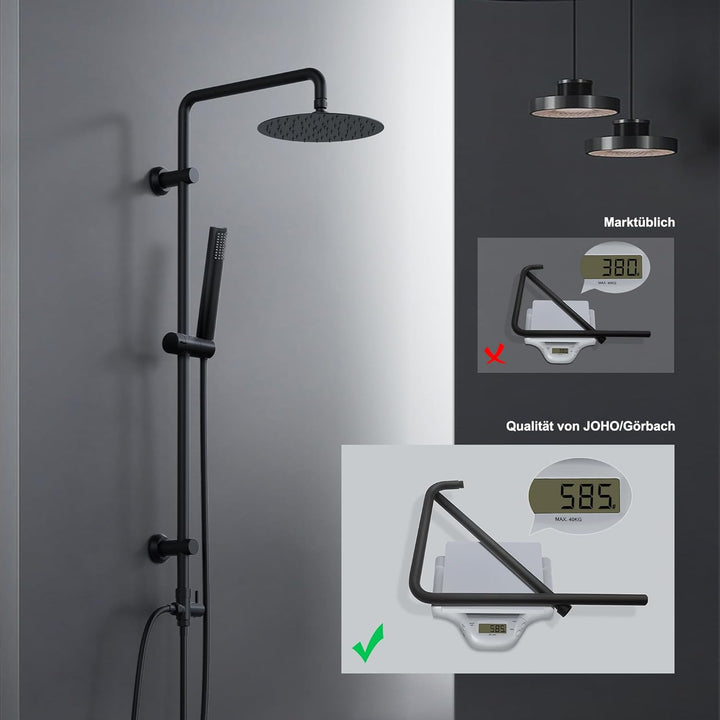 Görbach Regendusche Duschsystem ohne Armatur, Edelstahl Duschset mit 92cm Duschstange, Rund Überkopf