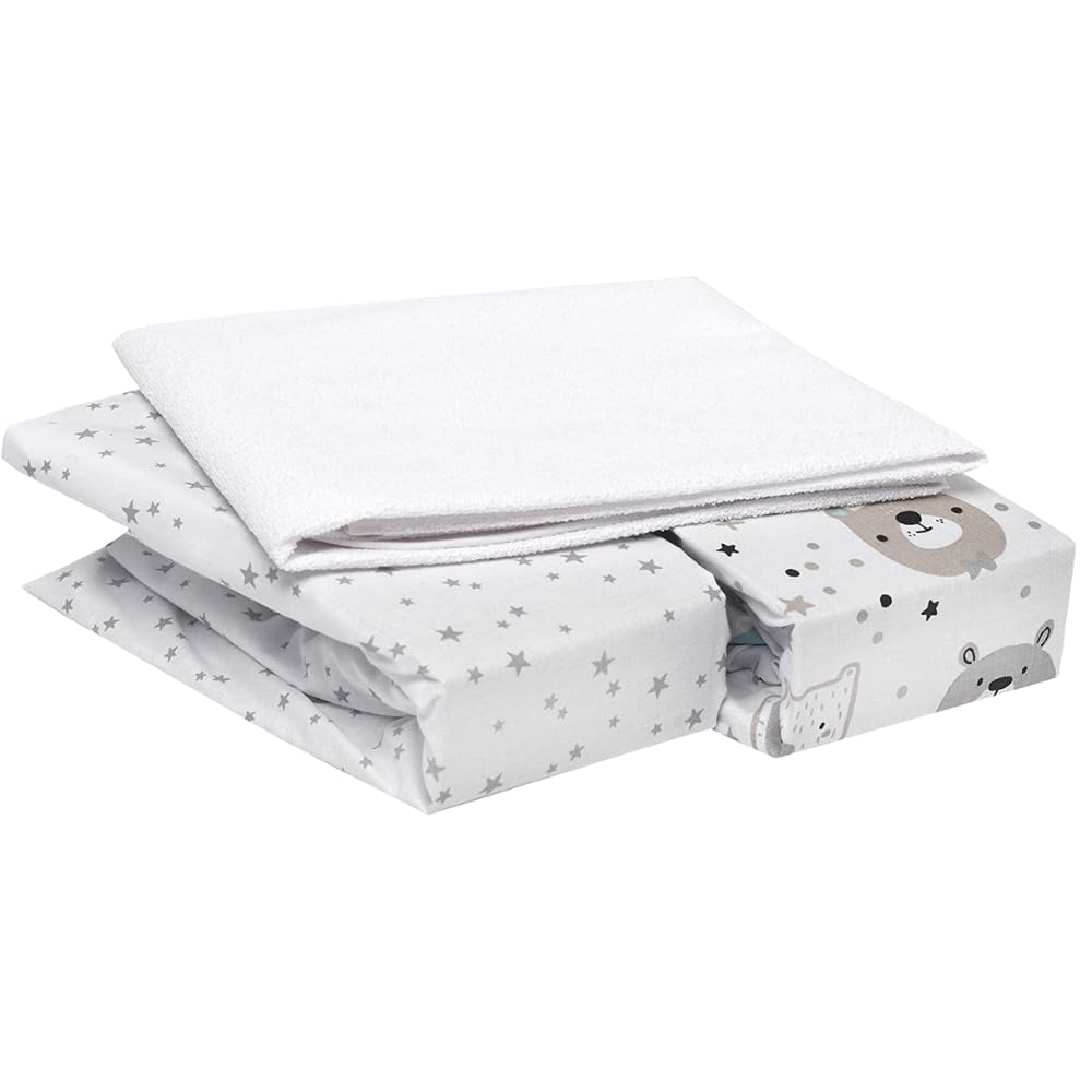 FlyIdeas Spannbettlaken 60x120 cm fur Babybett, 3 STK. - 100% Reine und Sanft Baumwolle - 2 Spannbet