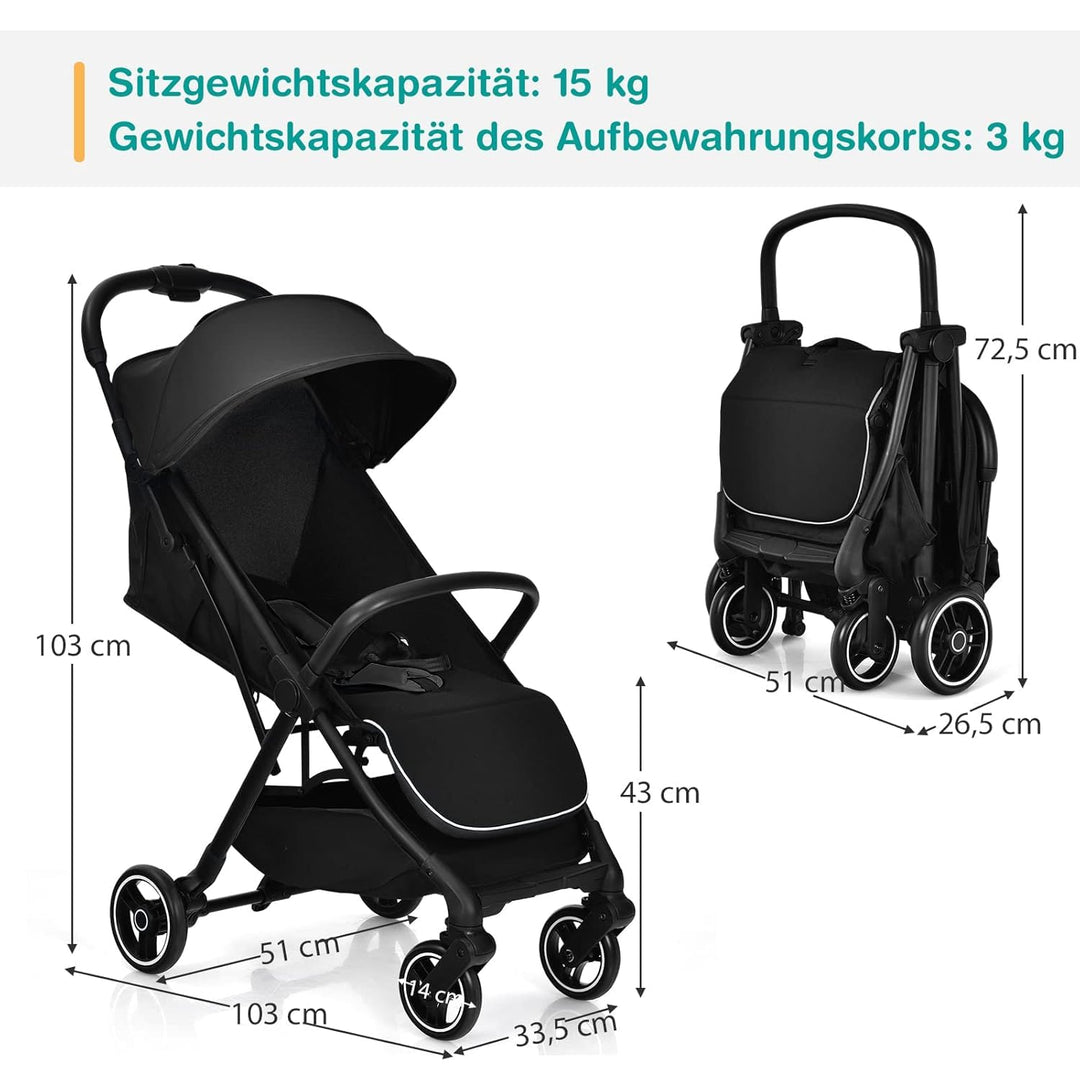 DREAMADE Kinderwagen faltbar, Reisebuggy für Kinder 0-3 Jahren, Buggy mit verstellbarem Sonnendach,