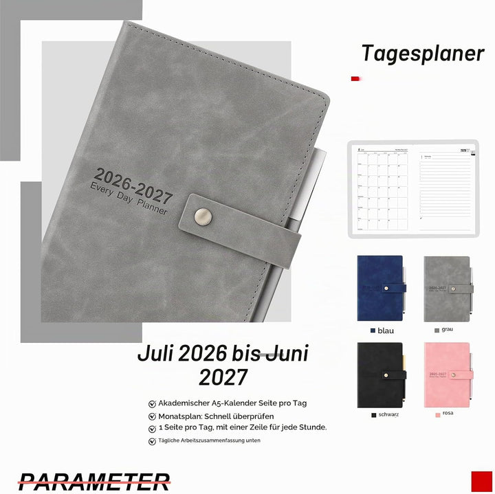 Akademischer Terminkalender 2026–2027, Tagesplaner, A5 Tag pro Seite, Tagesplaner von Juli 2026 – Ju